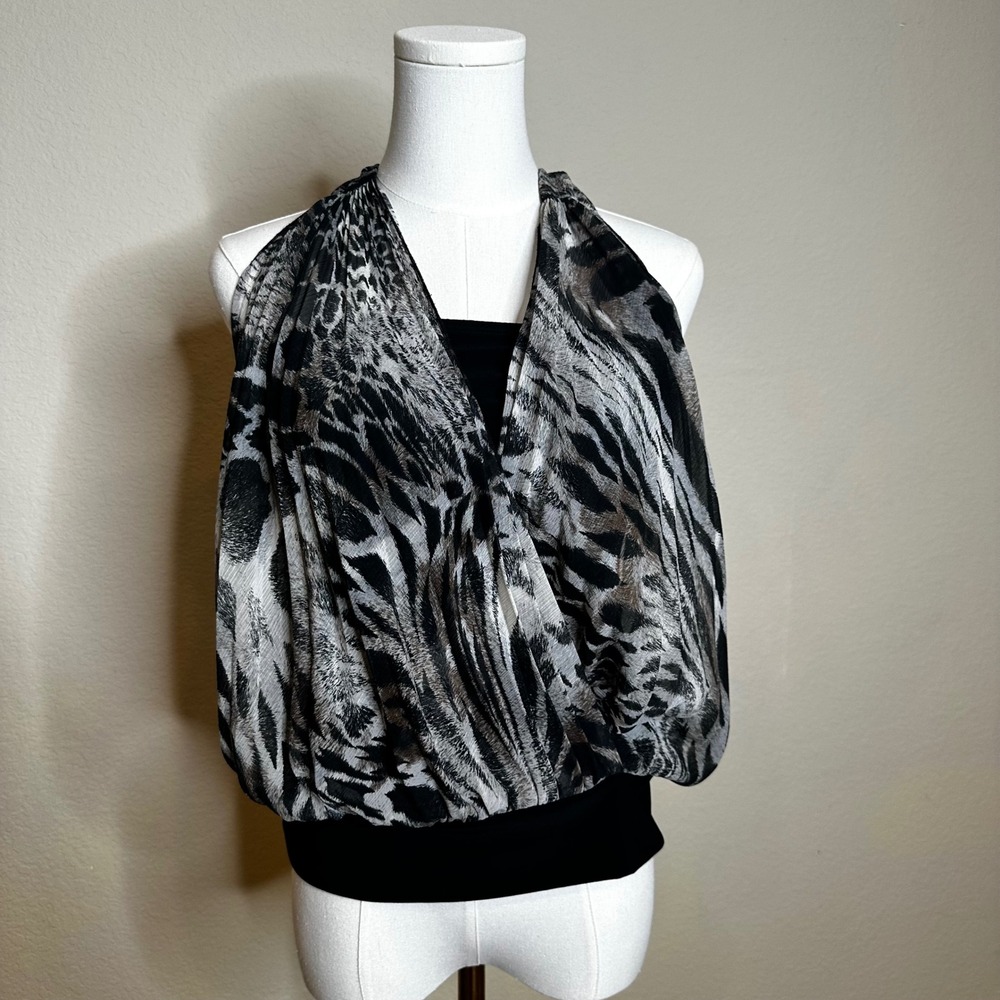 Yabes‎ USA Animal Print Draped Halter Top Size Small Y2K Mobwife Party 2000s